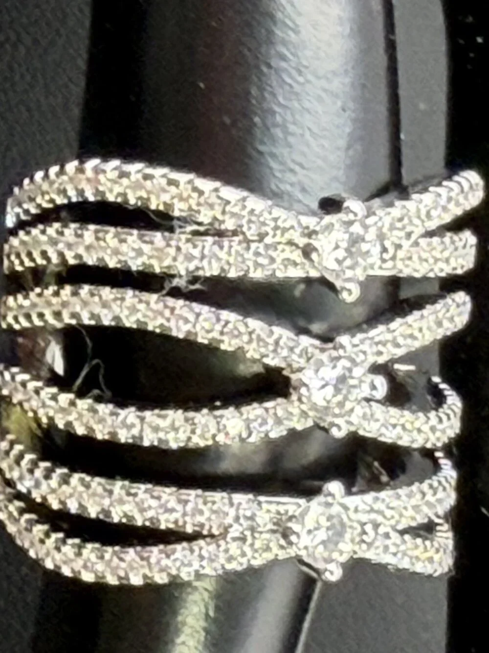 925 Sterling Silver Ring Wide Cross Over Band Multi Row Pave CZ Statement 5.5”